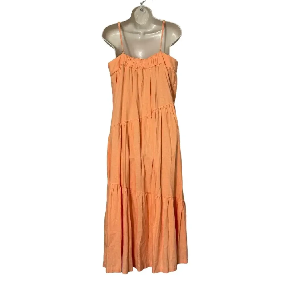 Abercrombie Asymmetrical Linen Blend‎ Tiered Maxi Dress in Orange Size LP